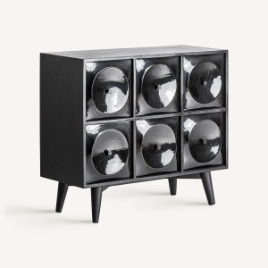 COMODA MODERNA RAULY 99CM, REALIZATA DIN LEMN DE MANGO SI MDF, CULOARE NEGRU LUCIOS, REALIZATA MANUAL - Img 3