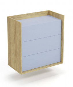 COMODA MODULARA MOBIUS 3S, ALBASTRU/NATUR, 83 CM, DIN PAL MELAMINAT, STIL MODERN