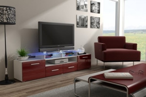COMODA RTV CU LED EVORA ALB/BORDO DESIGN MODERN CM