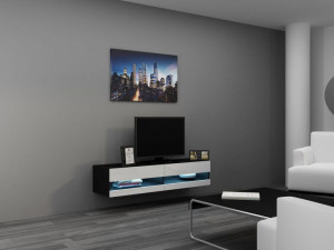 COMODA RTV LIVING CU LED VIGO 140 NEGRU/ALB DESIGN MODERN CM