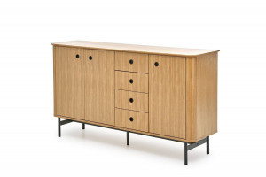 COMODA SMART KM-1, STEJAR NATURAL/NEGRU, 167 CM, DIN MDF FURNIRUIT SI METAL, STIL VINTAGE - Img 5