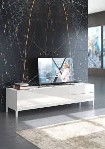 COMODA TV 160CM, EDDY, COD 4382, STIL MODERN, REALIZATA PANOURI LAMINATE, ALB HIGH GLOSS - Img 4