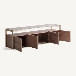 COMODA TV AISBY 200CM, LEMN DE FRASIN, STICLA SECURIZATA SI METAL, STIL CONTEMPORAN, VICAL HOME - Img 3