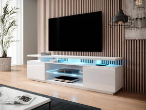 COMODA TV, CAMA-EVA-RTV-BIP/BIP 180CM, DIN PLACI LAMINATE SI MDF, ALB LUCIOS, DESIGN MODERN - Img 3