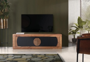 COMODA TV ESSENCE 160CM, REALIZATA DIN LEMN DE SALCAM, CULOARE NATUR/NEGRU, GINER Y COLOMER - Img 2