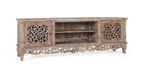 COMODA TV LIRAX 190CM, REALIZATA DIN LEMN DE TEC, CULOARE NATUR/ALB ANTICHIZAT, GINER Y COLOMER