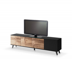 COMODA TV RANDOM RTV-3, 200X52 CM, STEJAR WOTAN/NEGRU, DIN MDF FURNIRUIT, POLIPROPILENA SI METAL, STIL MODERN - Img 2