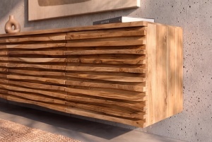 COMODA TV RELIEF 175CM, REALIZATA DIN LEMN MASIV DE SALCAM, CULOARE NATUR, MONTAJ PE PERETE, INVICTA INTERIOR - Img 4