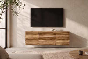 COMODA TV RELIEF 175CM, REALIZATA DIN LEMN MASIV DE SALCAM, CULOARE NATUR, MONTAJ PE PERETE, INVICTA INTERIOR - Img 14