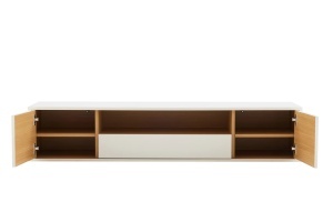 COMODA TV SUSPENDATA LOFT 150CM, REALIZATA DIN MDF SI FURNIR STEJAR, CULOARE ALB, ARTIM GROUP SELECTION - Img 2