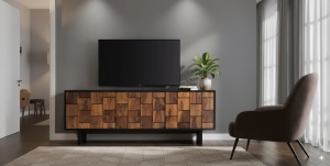 COMODA TV UDAIPUR 160CM, REALIZATA DIN LEMN DE MANGO SI METAL, CULOARE NATUR/NEGRU, GINER Y COLOMER - Img 2