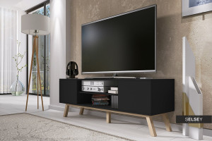 COMODA TV VERO DE CULOARE NEAGRA MAT 150CM DESIGN SCANDINAV - Img 2