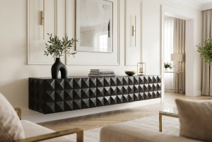 COMODA TV VULCANO, 160CM, 3D, REALIZAT DIN LEMN DE MANGO, CULOARE NEGRU, INVICTA INTERIOR - Img 5