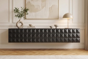 COMODA TV VULCANO, 160CM, 3D, REALIZAT DIN LEMN DE MANGO, CULOARE NEGRU, INVICTA INTERIOR - Img 15