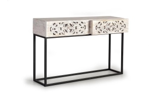 CONSOLA MYKONOS 120CM, REALIZATA DIN LEMN DE MANGO, REALIZATA MANUAL, CULOARE ALB ANTICHIZAT, GINER Y COLOMER - Img 3
