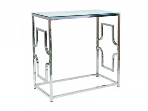 CONSOLA VERSACE C, 80 CM, TRANSPARENT/CROM, BLAT DIN STICLA SECURIZATA SI CADRU DIN METAL, STIL MODERN