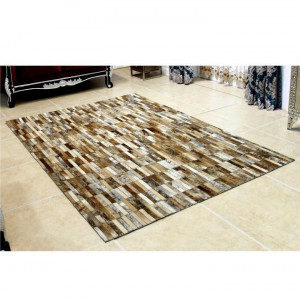 Covor de lux din piele, maro/alb, patchwork, 141x200, PIELE DE VITĂ TIP 5, 0000188859 - Img 1