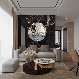 DECORATIUNE PERETE, POLYEDRIC 100CM, METAL INOXIDABIL, CROM, DESIGN EXCLUSIV - Img 1