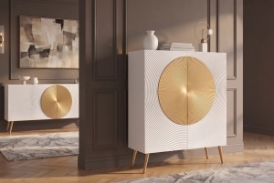 DULAP /BUFET LIVING AURUM 120CM, REALIZAT DIN LEMN DE MANGO SI PICIOARE DIN METAL, CULOARE ALB/AURIU - Img 4
