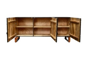 DULAP/BUFET LIVING, FOREST 160CM, REALIZAT DIN LEMN DE MANGO 3D SI METAL, CULOARE NEGRU/MARO, ARTIM GROUP SELECTION - Img 3