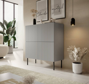 DULAP LIVING ASENSIO KM-2, 100X110 CM, GRI DESCHIS/NEGRU, MDF LAMINAT, PAL SI METAL, STIL MODERN