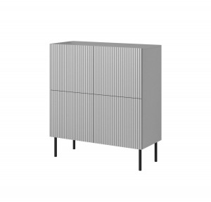DULAP LIVING ASENSIO KM-2, 100X110 CM, GRI DESCHIS/NEGRU, MDF LAMINAT, PAL SI METAL, STIL MODERN - Img 2