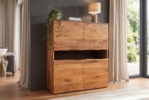 DULAP LIVING GRAND MANGO 120CM, REALIZAT DIN LEMN DE MANGO, LED CU TELECOMANDA, CULOARE NATUR/MARO - Img 7
