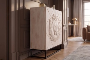 DULAP LIVING LION 120CM, REALIZAT DIN METAL SI LEMN DE MANGO 3D, DE CULOARE CREM/NEGRU - Img 5