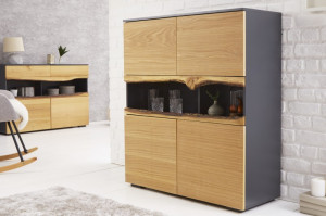 DULAP LIVING WILD OAK 100CM, COD 40066, LEMN MASIV SI MDF, STEJAR/GRI - Img 6