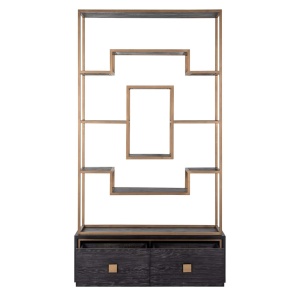 DULAP/ORGANIZATOR HUNTER, 210475, CONFECTIONAT DIN FURNIR DE STEJAR SI METAL, NEGRU/AURIU, STIL RUSTIC - Img 4