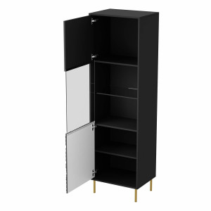 DULAP/VITRINA LIVING BULLET W-1, 185X55 CM, NEGRU/AURIU, MDF LAMINAT, PAL, STICLA SI METAL, STIL MODERN - Img 3