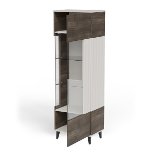 DULAP/VITRINA RANDOM 2 W-1, 182X60 CM, CASMIR/NUC/NEGRU, DIN MDF FURNIRUIT, STICLA, POLIPROPILENA SI METAL, STIL MODERN - Img 2
