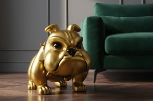 FIGURINA DECORATIVA, BULLDOG 70CM, FABRICATA DIN POLIRASINA, REALIZATA MANUAL, CULOARE AURIE, ARTIM GROUP SELECTION