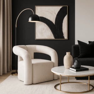 FOTOLIU, ARTIM MEBLE, REALIZAT DIN MATERIAL BOUCLE CREM SI METAL, STIL MODERN