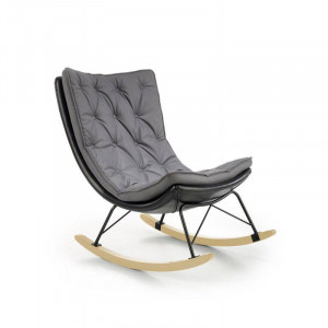FOTOLIU BALANSOAR INDIGO, GRI/NEGRU/NATURAL, TAPITERIE DIN STOFA, PIELE ECO SI PICIOARE DIN METAL SI LEMN, STIL MODERN - Img 2
