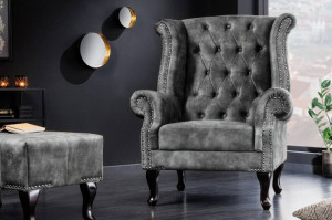 FOTOLIU CHESTERFIELD 105CM, CATIFEA GRI, ASPECT ANTICHIZAT - Img 3