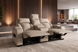 FOTOLIU CINEMA 2 LOCURI HOLLYWOOD, REGLABIL ELECTRIC, REALIZAT DIN PIELE ECO, CULOARE BEJ, INVICTA INTERIOR - Img 4