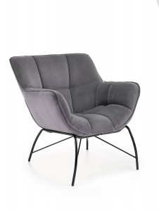 FOTOLIU CONFORTABIL BELTON, GRI/NEGRU, TAPITERIE DIN CATIFEA SI PICIOARE DIN METAL, STIL MODERN