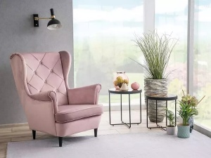 FOTOLIU CONFORTABIL STIL LADY, ROZ BLUVEL 52/WENGE, TAPITERIE DIN CATIFEA SI PICIOARE DIN LEMN - Img 3