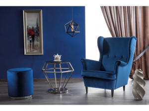 FOTOLIU CONFORTABIL STIL LORD, ALBASTRU BLUVEL 86/WENGE, TAPITERIE DIN CATIFEA SI PICIOARE DIN LEMN