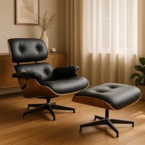FOTOLIU CU TABURET, ARTIM, NEGRU/NATUR, MATERIAL LEMNOS, METAL SI PIELE ECO, STIL MODERN