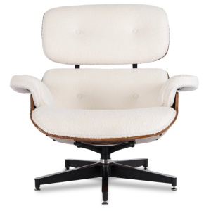 FOTOLIU CU TABURET LOUNGE, ARTIM, ALB BOUCLE, MATERIAL LEMNOS SI TEXTIL, STIL MODERN - Img 3