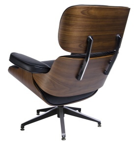 FOTOLIU CU TABURET LOUNGE, PIELE NATURALA ITALIANA SI LEMN, CULOARE NEGRU/NUC, STIL EAMES - Img 3