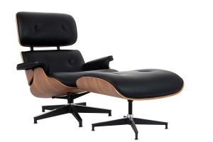FOTOLIU DE RELAXARE DE LUX, ARTIM LOUNGE HM XL, REALIZAT PIELE NATURALA ITALIANA SI LEMN, CULOARE NEGRU/NUC, STIL EAMES