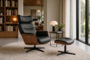 FOTOLIU ELEGANT DE RELAXARE ROTATIV, CU SPATAR REGLABIL, VOGUE, DIN METAL, FURNIR SI PIELE ECO, CULOARE MARO/NEGRU, INVICTA INTERIOR - Img 6