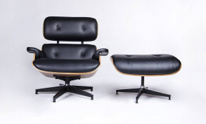 FOTOLIU EXCLUSIVIST CU TABURET, LOUNGE HM PREMIUM SZEROKI, NEGRU/NUC, PIELE NATURALA SI LEMN DE NUC, STIL MODERN - Img 7