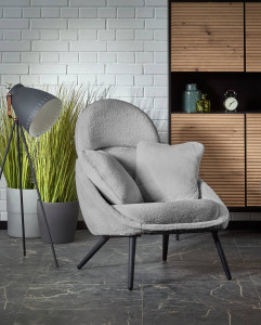 FOTOLIU MERRY, GRI/NEGRU, TAPITERIE DIN TEXTIL PLUSAT SI PICIOARE DIN METAL, STIL MODERN
