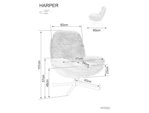 FOTOLIU PIVOTANT HARPER 360°, OLIV TAP 238/NEGRU, TAPITERIE DIN TEXTIL SI CADRU DIN METAL, STIL MODERN - Img 3
