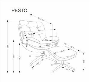 FOTOLIU PIVOTANT PESTO, CU SUPORT PENTRU PICIOARE, GRI/NEGRU, TAPITERIE DIN STOFA SI PICIOR DIN METAL, STIL MODERN - Img 2