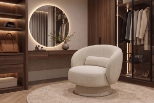 FOTOLIU ROTATIV BOSSA NOVA, REALIZAT DIN LEMN SI TEXTIL CHENILLE , CULOARE BEJ, INVICTA INTERIOR - Img 7
